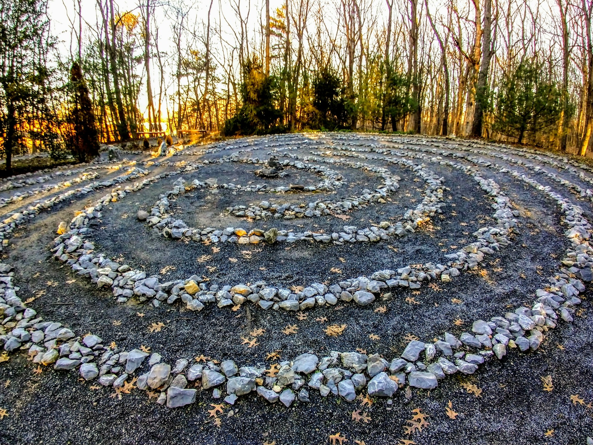 A stone labyrinth in the woods for mediation or spiritual activities